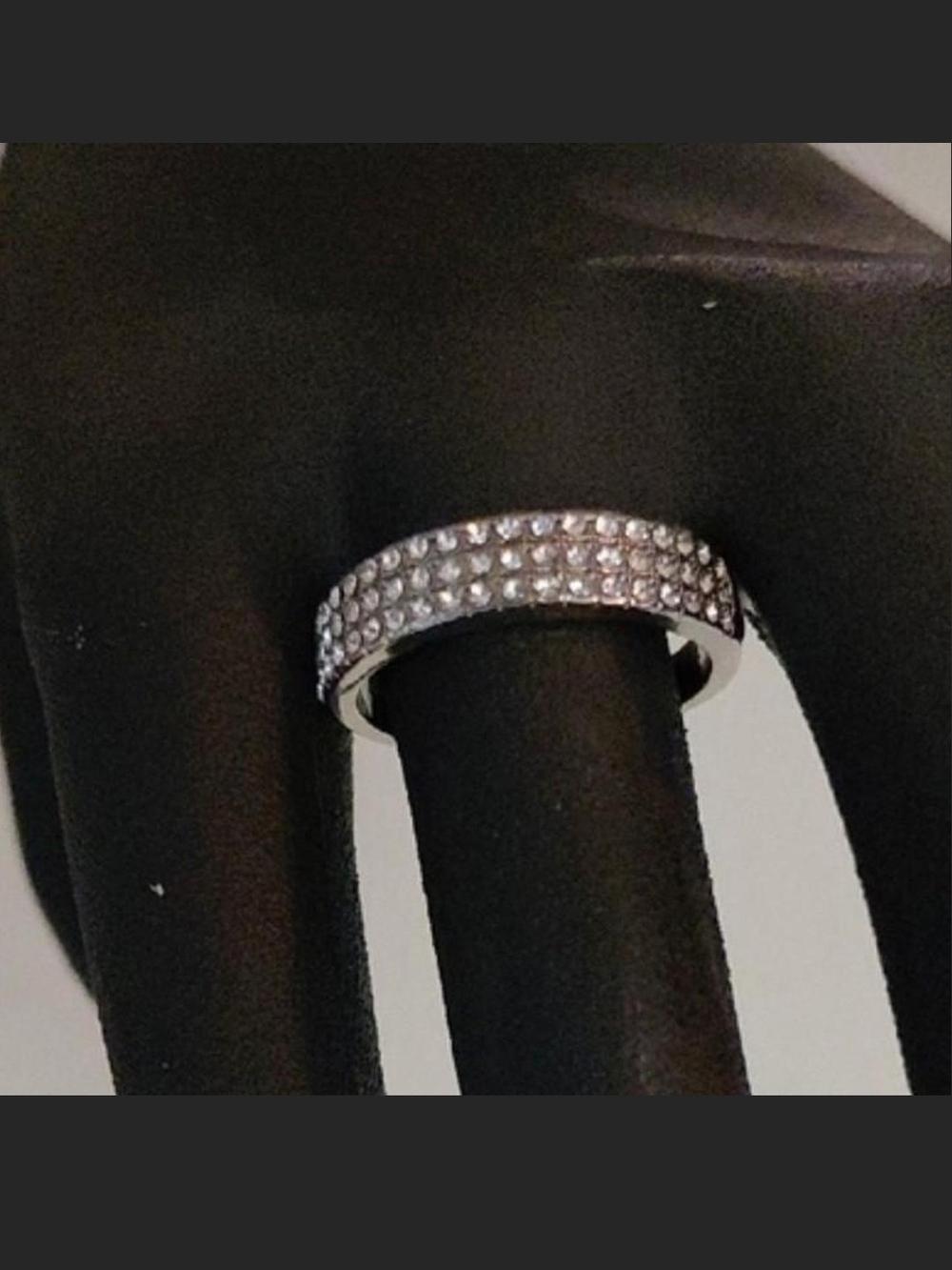 Source Unknown Silver Crystal Pavé Row Ring